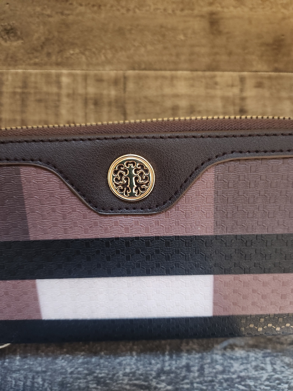 Striped Wristlet Wallet with Gold Medallion - Picture 4 of 4